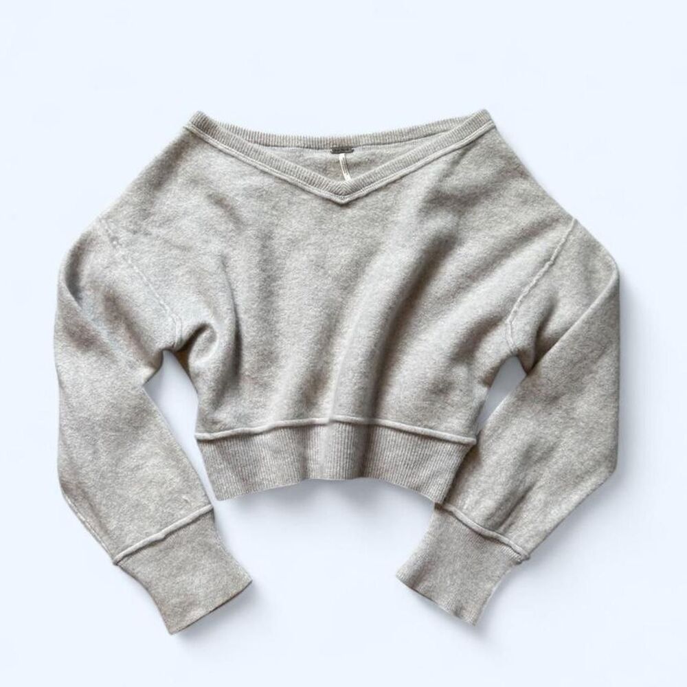 Free-people Women's 100% Cashmere Light Heather Gray Cropped Sweater